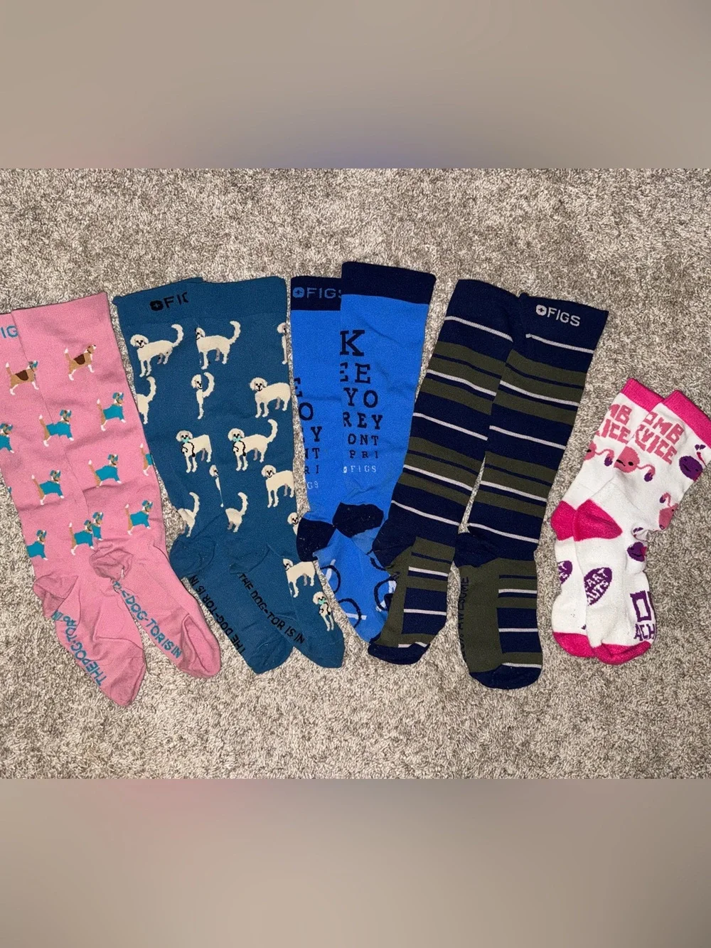 Figs Women’s compression socks 4 pairs - Dog Pattern & Striped Socks Bundle